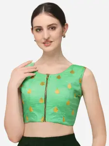 Amrutam Fab Women Sea Green Embroidered Jacquard Saree Blouse
