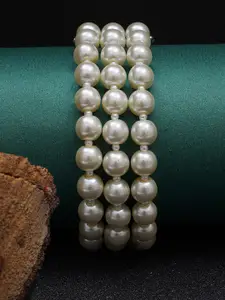 KARATCART Women Silver-Toned & White Pearls Silver-Plated Wraparound Bracelet
