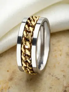 KARATCART Men Silver-Plated AD Gold-Toned Chain Studded Finger Ring