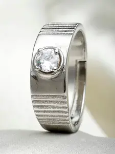 KARATCART Men Silver-Plated & Toned Solitaire Studded Adjustable Finger Ring