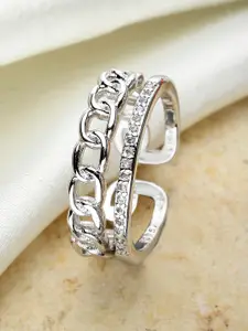 KARATCART Silver-Plated White AD Studded Ring