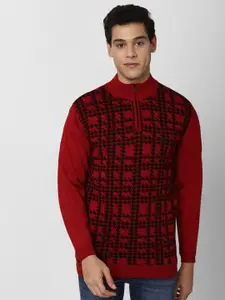 Peter England Casuals Men Red & Black Cotton Pullover