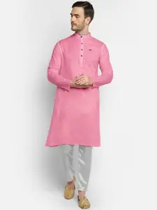 DEVOILER Men Pink Solid Cotton Kurta