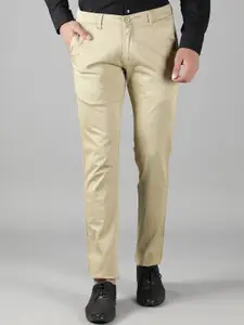 POP CULTURE Men Cream-Coloured Comfort Slim Fit Easy Wash Chinos Trousers