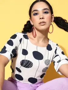 Berrylush Alluring White Geometric Once Upon a Sleeve Top