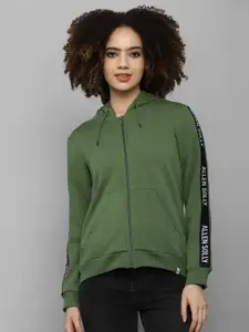 Allen Solly Woman Women Green Solid Cotton Hooded Sweatshirt
