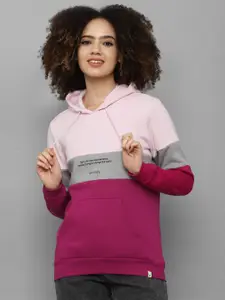 Allen Solly Woman Women Purple Colourblocked Cotton Hooded Sweatshirt