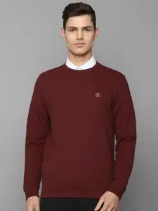 Louis Philippe Men Maroon Solid Cotton Pullover Sweatshirt