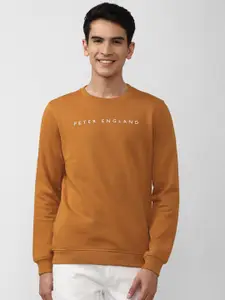 Peter England Casuals Men Orange Printed Sweatshirt