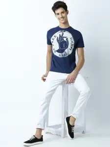 Huetrap Men Navy Printed Round Neck T-Shirt