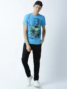 Huetrap Men Turquoise Blue Printed T-shirt