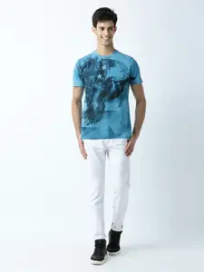 Huetrap Men Turquoise Blue Printed T-shirt
