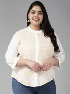 ADA Plus Size White Ethnic Motifs Embroidered Chikankari Cotton Kurti