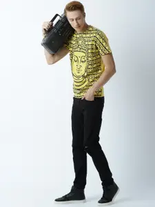 Huetrap Men Yellow Printed Round Neck T-shirt