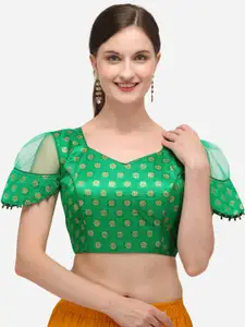 Amrutam Fab Women Green Printed Jacquard Saree Blouse