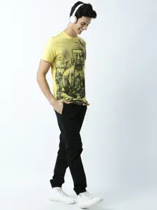 Huetrap Men Yellow Printed Round Neck T-shirt