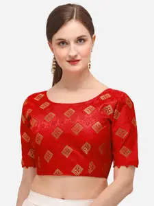 Amrutam Fab Red Jacquard Printed Saree Blouse