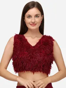 Amrutam Fab Women Red Embellished Fancy Silk Saree Blouse