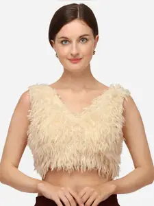 Amrutam Fab Women Beige Embellished Silk Saree Blouse