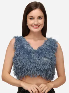 Amrutam Fab Women Grey Embellished Silk Saree Blouse