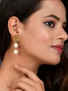 Silvermerc Designs Gold-Toned Contemporary Pearl Drop Earrings