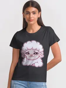 FashionRack Women Black & White Printed Cotton Lounge Tshirts