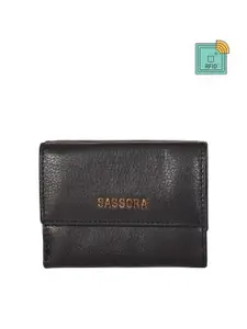 Sassora Women Black Textured Leather Three Fold Wallet