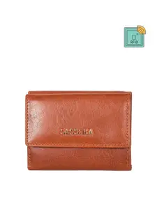 Sassora Women Brown Zip Detail Leather Three Fold Wallet