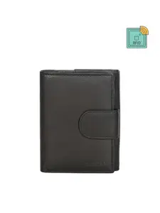 Sassora Women Black Zip Detail Leather Two Fold Wallet