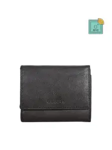 Sassora Women Black Leather RFID Three Fold Wallet
