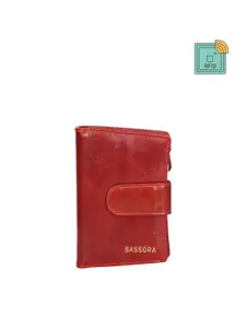 Sassora Women Red Leather RFID Two Fold Wallet