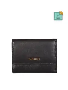 Sassora Women Black Leather Three Fold Wallet