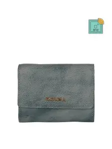 Sassora Women Green Abstract Textured Zip Detail Leather Three Fold Wallet