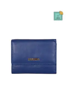 Sassora Women Blue Zip Detail Leather Three Fold Wallet