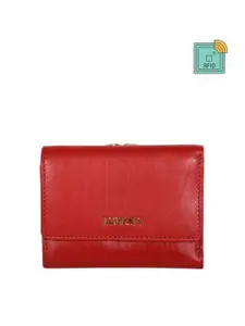 Sassora Women Red Zip Detail Leather Three Fold Wallet
