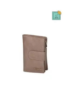 Sassora Women Beige Zip Detail Leather Two Fold Wallet