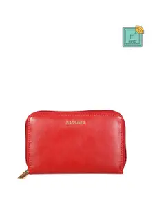 Sassora Women Red Zip Detail Leather Zip Around Wallet