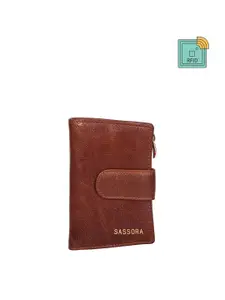 Sassora Women Brown Zip Detail Leather Two Fold Wallet