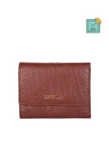 Sassora Women Brown Leather Three Fold Wallet