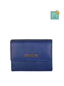 Sassora Women Blue Zip Detail Leather Three Fold Wallet