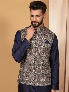 KISAH Men Grey Printed Woven Nehru Jacket