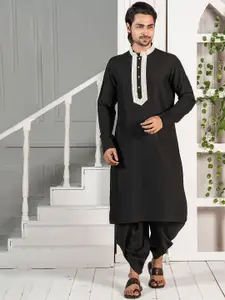 KISAH Men Black Solid Kurta