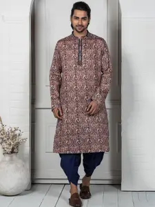 KISAH Men Purple & Off White Ethnic Motifs Kurta