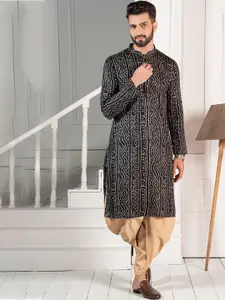 KISAH Men Navy Blue Bandhani Kurta