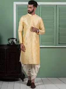 KISAH Men Yellow Striped Flared Sleeves Thread Work Kurta