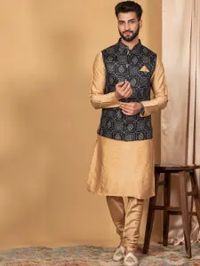 KISAH Men Navy Blue Embroidered Kurta with Churidar
