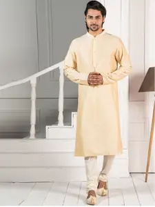 KISAH Men Yellow Solid Kurta with Churidar