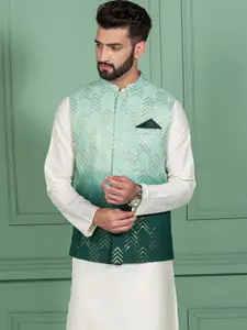 KISAH Men Green Printed Nehru Jackets