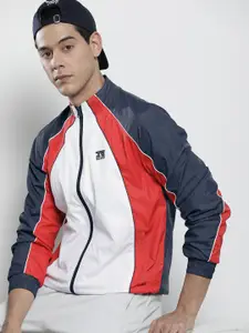 The Indian Garage Co Men Navy Blue White Colourblocked Windcheater Jacket