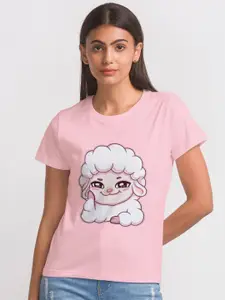 FashionRack Women Pink Printed Cotton Lounge T-shirts